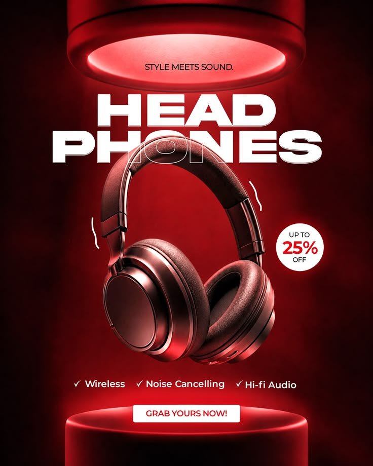 Premium headphones product advertising poster