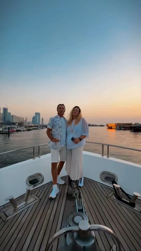 Luxury yacht charter at sunset in Dubai